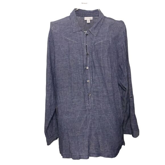 J. Jill Womens Missy Blue Chambray Longline Tunic Henley Top SIZE XL GREAT CONDI - Picture 1 of 6